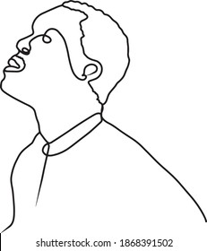 Continuous one line drawing. Abstract portrait, avatar of young a black man of African appearance in minimalistic modern style
