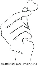 Continuous one line drawing. Abstract hand that holds the heart. Vector illustration