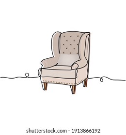 Continuous one line drawing of an abstract chair. Furniture concept. Vector illustration. Perfect for cards, party invitations, posters, stickers, clothing.