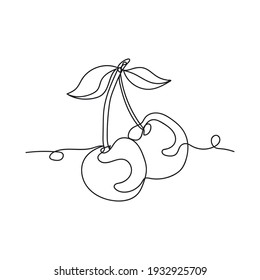 Continuous one line drawing of abstract sweet cherry. Minimal style. Perfect for cards, party invitations, posters, stickers, clothing. Plant concept