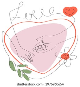 Continuous one line drawing. Abstract hands of a woman and a man. Vector illustration
