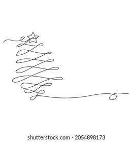 Dibujo continuo de una línea de un árbol abstracto de navidad vectorial en silueta sobre un fondo blanco. Linear estilizado.
