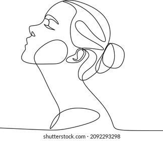 Continuous one line drawing. Abstract portrait of romantic woman face. Vector illustration.