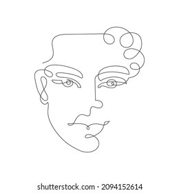 Continuous one line drawing. Abstract portrait of young a black guy of African appearance in minimalistic modern style.