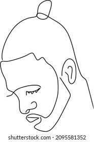 Continuous one line drawing. Abstract portrait avatar of young a black guy of African appearance in minimalistic modern style. Beauty image, men's hairstyle, a bundle of hair for barbershop