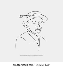 Continuous one line drawing. Abstract portrait avatar of young a black guy of African appearance in minimalistic modern style. Beauty image, men's hairstyle, a bundle of hair for barbershop