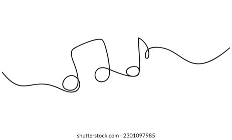 Continuous one line drawing abstract music note background, notes vector illustration.