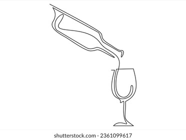 Continuous one line drawing of abstract pouring wine into the wine glass. simple wine glass line art vector illustration.