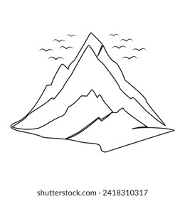 Dibujo continuo de una línea de la ilustración de arte del contorno vectorial del paisaje de la cordillera de montaña abstracta.