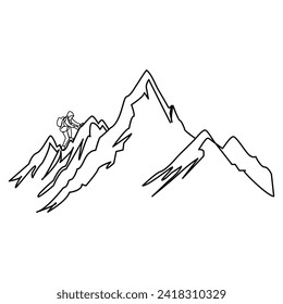 Continuous one line drawing of abstract mountain range landscape top view vector outline art illustration.