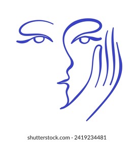 Continuous one line drawing abstract face