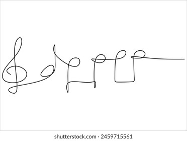 Fondo continuo de la nota de la música abstracta del dibujo de una línea, Ilustración vectorial de notas. Dibujado a mano garabato estilo minimalismo boceto. Dibujado sin inteligencia artificial

