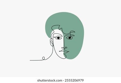 Continuous one line drawing. Abstract minimalistic modern style with colored background, Colored continuous line drawing of senior man smiling portrait. One line vector of an old person's face.