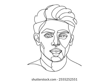 Continuous One line Drawing of an Abstract Human Face - Minimalist Artistic Expression
