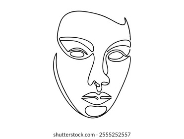Continuous One line Drawing of an Abstract Human Face - Minimalist Artistic Expression