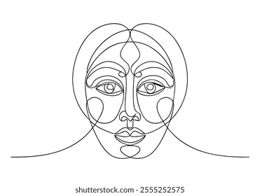 Continuous One line Drawing of an Abstract Human Face - Minimalist Artistic Expression