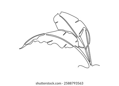 Continuous one line drawing abstract tropical banana leaf logo. Minimal natural eco concept artwork. Home wall decor poster, tote bag, fabric print. Single line draw design vector graphic illustration