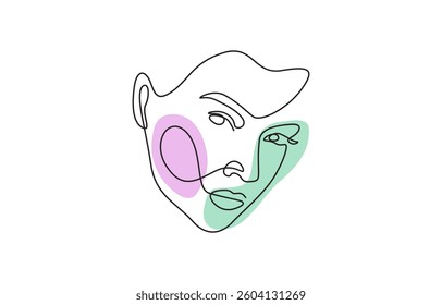 Continuous one line drawing of abstract beautiful lady face, Pretty sexy model female silhouette minimalist style concept. Trendy one line draw design.