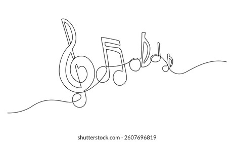 Continuous one line drawing of abstract musical notes, perfect for a music themed design.