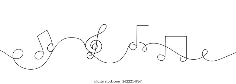 Continuous one line drawing abstract music note background, notes vector illustration. EPS 10 .