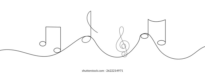Continuous one line drawing abstract music note background, notes vector illustration. EPS 10 .