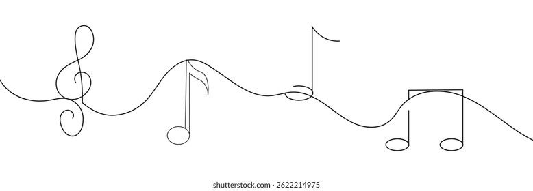 Continuous one line drawing abstract music note background, notes vector illustration. EPS 10 .