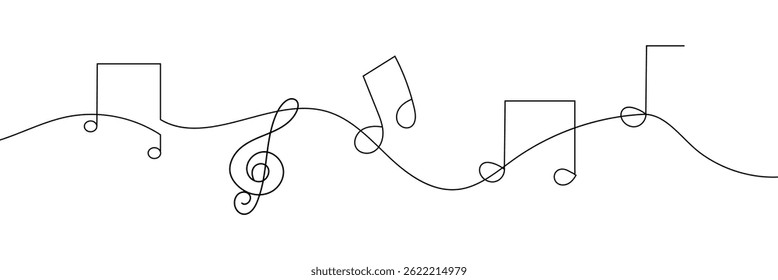 Continuous one line drawing abstract music note background, notes vector illustration. EPS 10 .