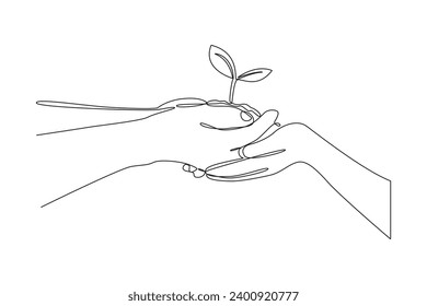 Continuous one line drawing The Act of Giving concept. Doodle vector illustration.
