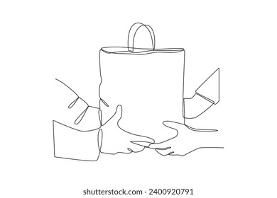 Continuous one line drawing The Act of Giving concept. Doodle vector illustration.