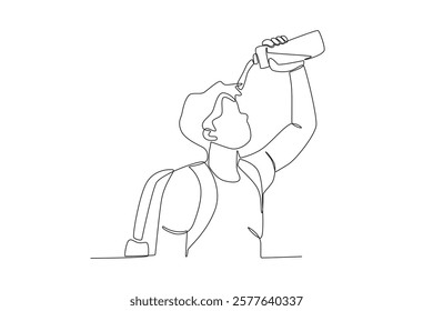 Continuous one line drawing active happy a man who is washing his face to stay fresh while traveling. Trip and holiday concept. Single line draw design vector illustration
