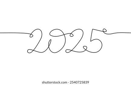 Continuous one line drawing of A.D.2025. Happy New Year 2025. Vector Illustration.