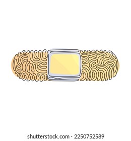 Continuous one line drawing adhesive bandage elastic medical plasters. Illustration of medical plaster, elastic bandage patch. Swirl curl style. Single line draw design vector graphic illustration