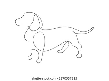 Dibujo continuo de una línea de adorable ilustración vectorial de perro dachshund. Vector pro. 