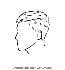 Continuous one line drawing of adult man portrait with beard and mustache. Fashionable men's style vector illustration. Sad guy in profile hand drawn contour sketch clip art.
