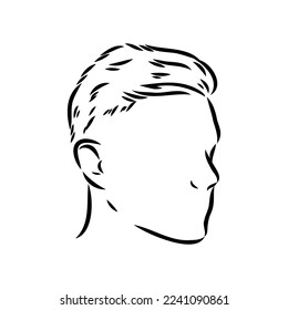 Continuous one line drawing of adult man portrait with beard and mustache. Fashionable men's style vector illustration. Sad guy in profile hand drawn contour sketch clip art.