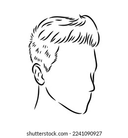 Continuous one line drawing of adult man portrait with beard and mustache. Fashionable men's style vector illustration. Sad guy in profile hand drawn contour sketch clip art.