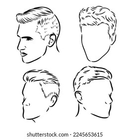 Kontinuierliche Zeichnung eines Porträts von Erwachsenen mit Bart und Schnurrbart. Moderne Herrenmode-Vektorgrafik. Trauriger Typ in handgezeichneter Profilskizze.