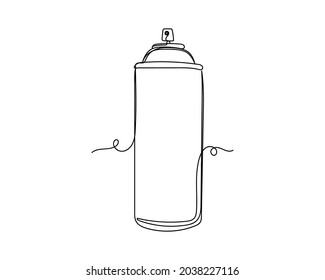 Continuous one line drawing of an aerosol spray icon in silhouette on a white background. Linear stylized.