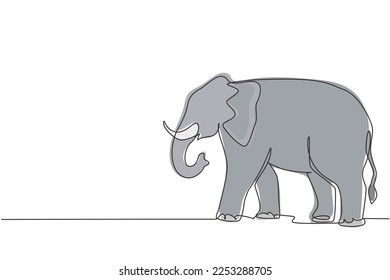 Continuous one line drawing African elephant. Wild animal. Big elephant company logo identity. African zoo animal for conservation national park. Single line draw design vector graphic illustration