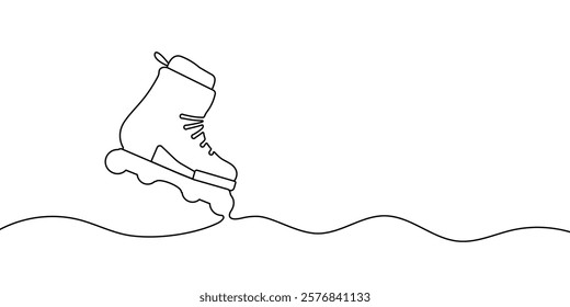 Continuous one line drawing of aggressive roller skates icon. Sport roll shoe symbol in single outline style on white background