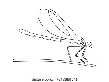Dibujo continuo de una línea de una Ilustración vectorial de libélula ágil 