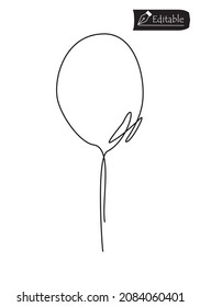 Continuous one line drawing of air balloon icon on white background. Birthday, anniversary, feast, holiday. Bubble silhouette with black contour. Flat vector illustration.