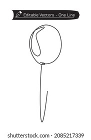 Continuous one line drawing of air balloon icon on white background. Birthday, anniversary, feast, holiday. Bubble silhouette with black contour. Flat vector illustration.