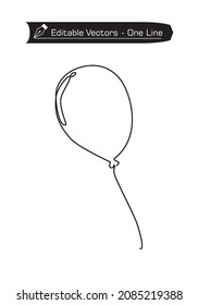 Continuous one line drawing of air balloon icon on white background. Birthday, anniversary, feast, holiday. Bubble silhouette with black contour. Flat vector illustration.