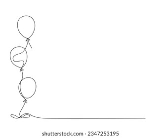 Continuous one line drawing of air balloons. Balloons outine vector illustration.  