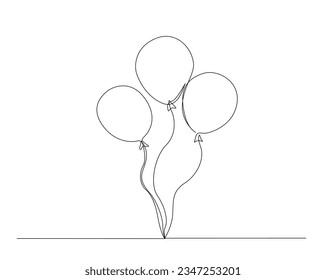 Continuous one line drawing of air balloons. Balloons outine vector illustration.  