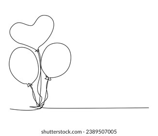 Continuous one line drawing of air balloons. Balloons outline vector illustration. Editable outline