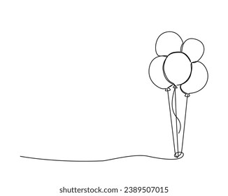 Continuous one line drawing of air balloons. Balloons outline vector illustration. Editable outline