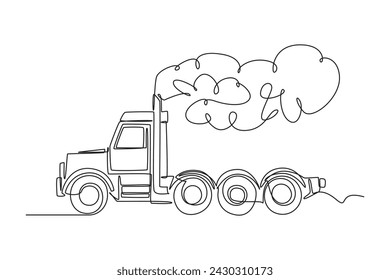 Continuous one line drawing Air pollution from truck exhaust can damage the ozone layer. Protects the earth's ozone layer from perforating. The air remains healthy. world ozone minimalist concept.