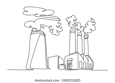 Dibujo continuo de una línea de la contaminación del aire causada por el humo de la fábrica. Protege la capa de ozono de la tierra de la perforación. El aire se mantiene saludable. concepto minimalista de ozono mundial.